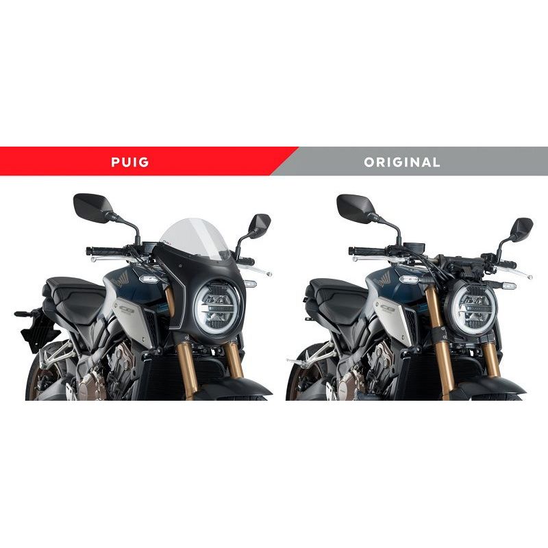 Stuurkuipje zwart model retro fairing met ruitje Puig Honda CB650R '19- / CB1000R '18- -licht getint