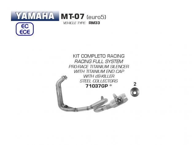 ARROW RACING COMPLETE EXHAUST STAINLESS STEEL TITANIUM YAMAHA MT-07 2021-2024
