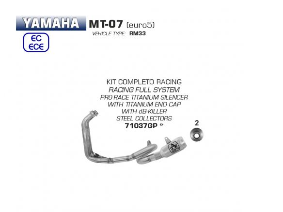 ARROW RACING COMPLETE EXHAUST STAINLESS STEEL TITANIUM YAMAHA MT-07 2021-2024