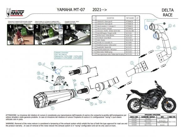 COMPLETE EXHAUST 2x1 MIVV DELTA RACE BLACK STEEL CARBON YAMAHA MT-07 / FZ-07 2021-2024