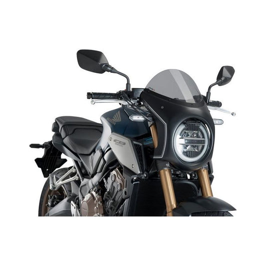 Stuurkuipje zwart model retro fairing met ruitje Puig Honda CB650R '19- / CB1000R '18- -licht getint