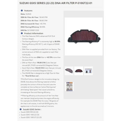 DNA high performance filter diverse Suzuki GSX-S950 / GSX-S1000