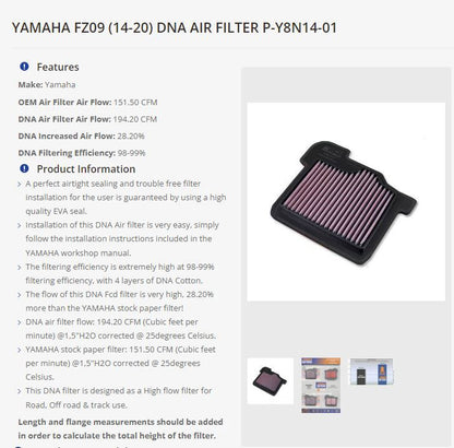 DNA high performance filter Yamaha MT09 / XSR900 / Tracer 900 / Niken
