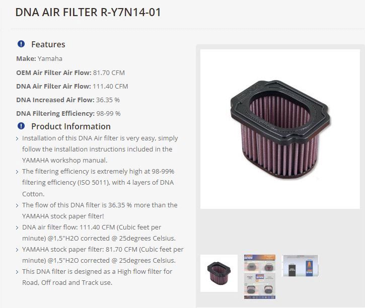 DNA high performance filter YAMAHA MT-07 / XSR / Tracer 7 / XTZ / R7