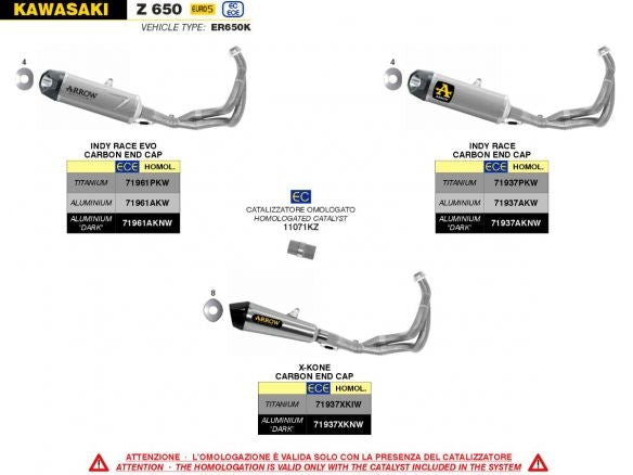 ARROW DARK ALUMINUM INDY RACE FULL SYSTEM KAWASAKI Z 650 / NINJA 650 2021-2023