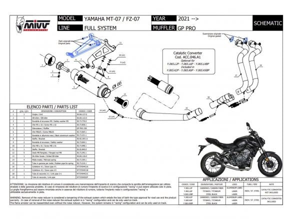 MIVV COMPLETE EXHAUST SYSTEM 2x1 CARBON GP PRO YAMAHA MT-07 / FZ-07 2021-2024