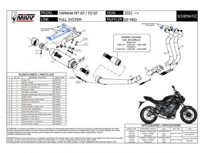 MIVV COMPLETE EXHAUST SYSTEM 2x1 CARBON GP PRO YAMAHA MT-07 / FZ-07 2021-2024